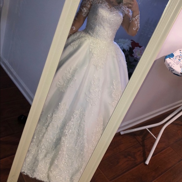 Custom Made Wedding Dress Lace Back Long Tail S M - Picture 6 of 8